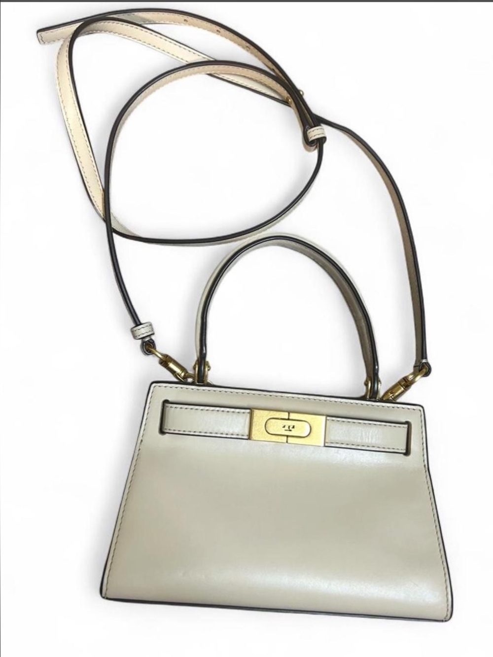 Tory Burch Leather Lee Radziwill Petite Top-Handle Crossbody in Cream